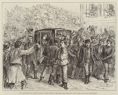 The Expulsion of Queen Natalie from Servia, the Students rescuing the Queen from the Gendarmes by Johann Nepomuk Schonberg